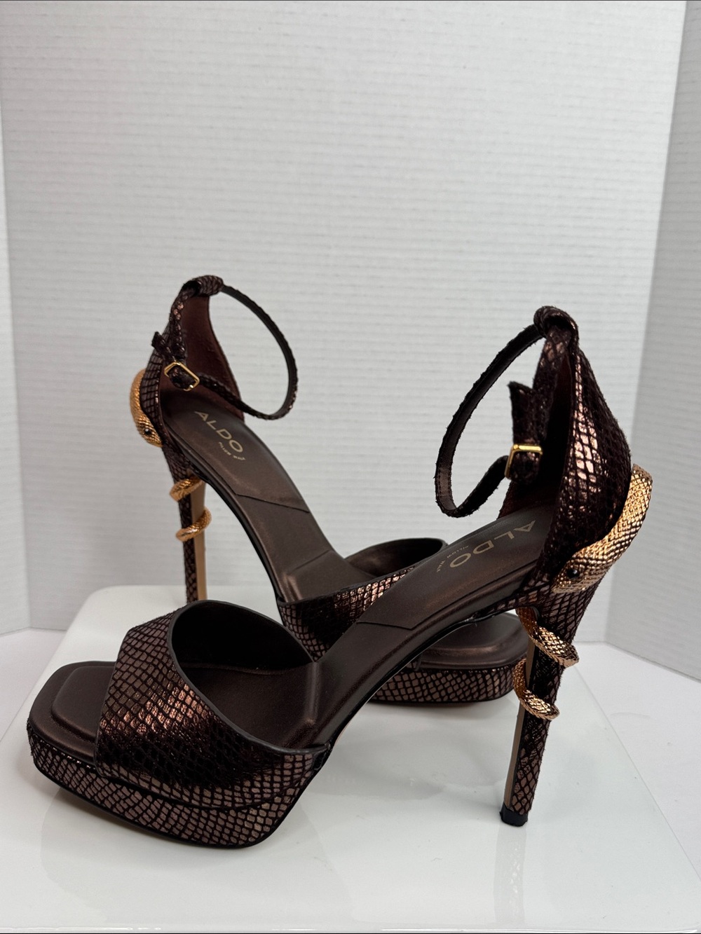 ALDO Medusa Ankle Strap Platform Sandals- Bronze Metallic-Ladies Size 9